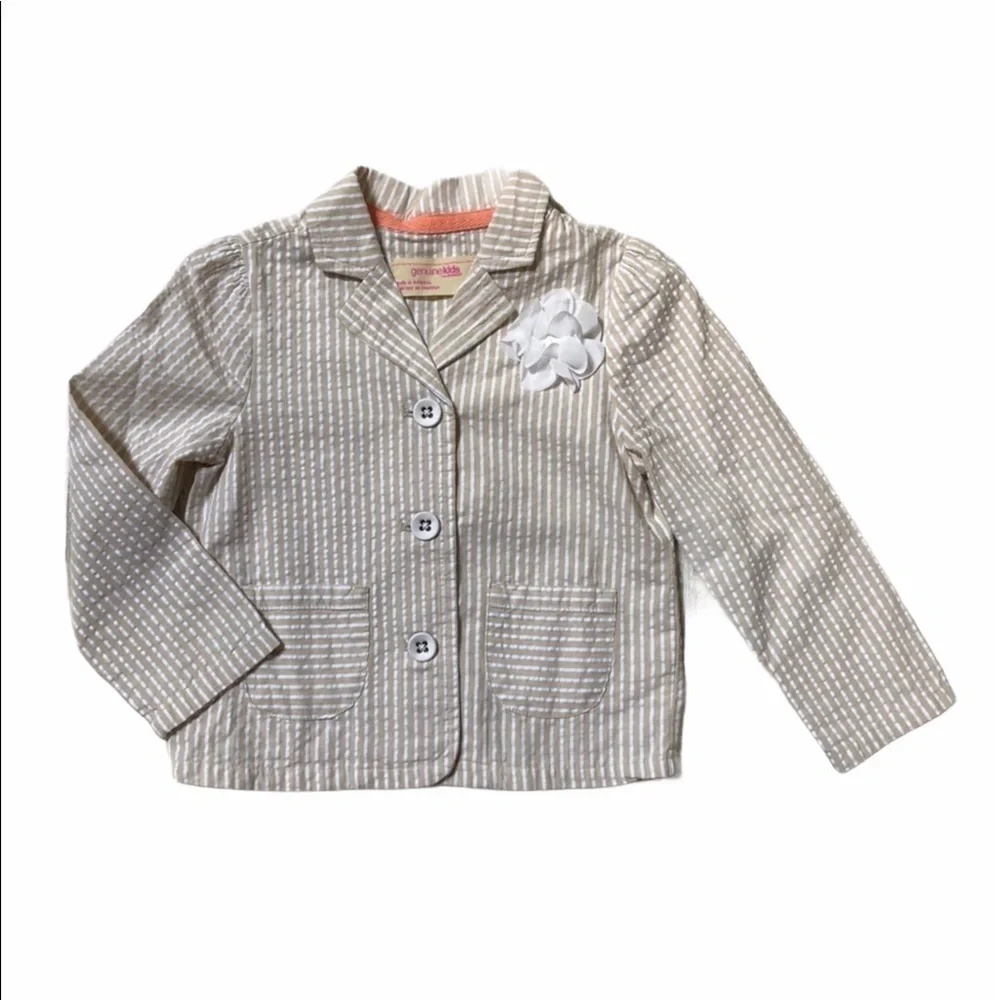 𝅺GENUINE Kids Girls‎ 3T Tan White Pinstripe Blazer